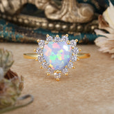 3CT Heart Cut Garnet Opal Ring Halo Promise Ring